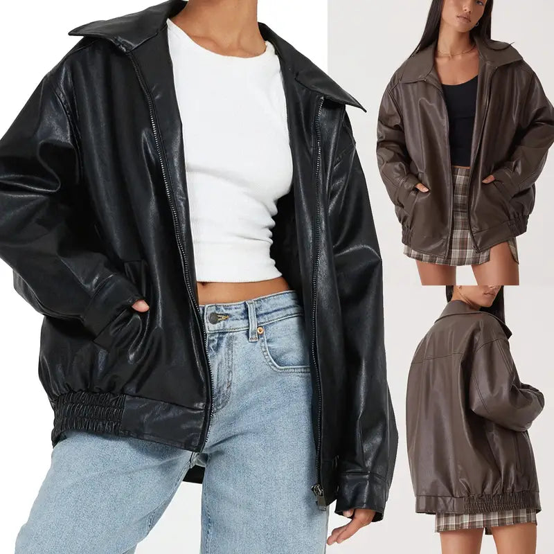 Veste en cuir avec fermeture éclair - Trine