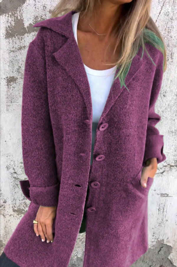 Amara - Manteau mi-long boutonné avec poches et col à revers pour femme
