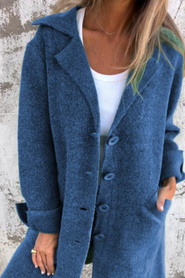 Amara - Manteau mi-long boutonné avec poches et col à revers pour femme