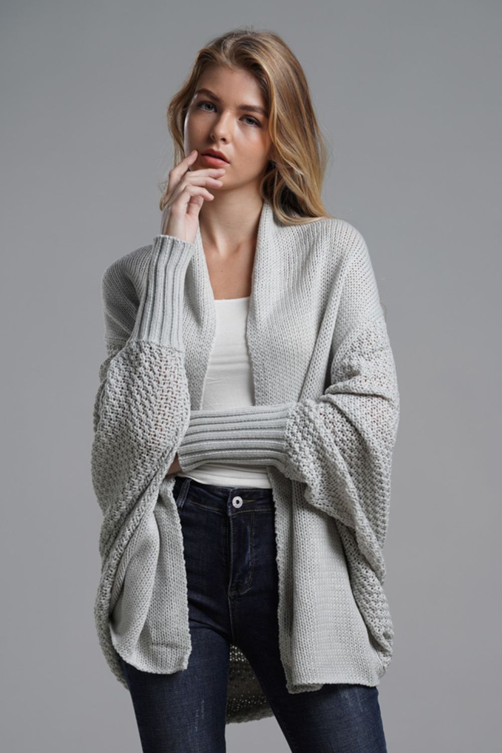 Liana - Long cardigan ouvert avec manches dolman pour femme