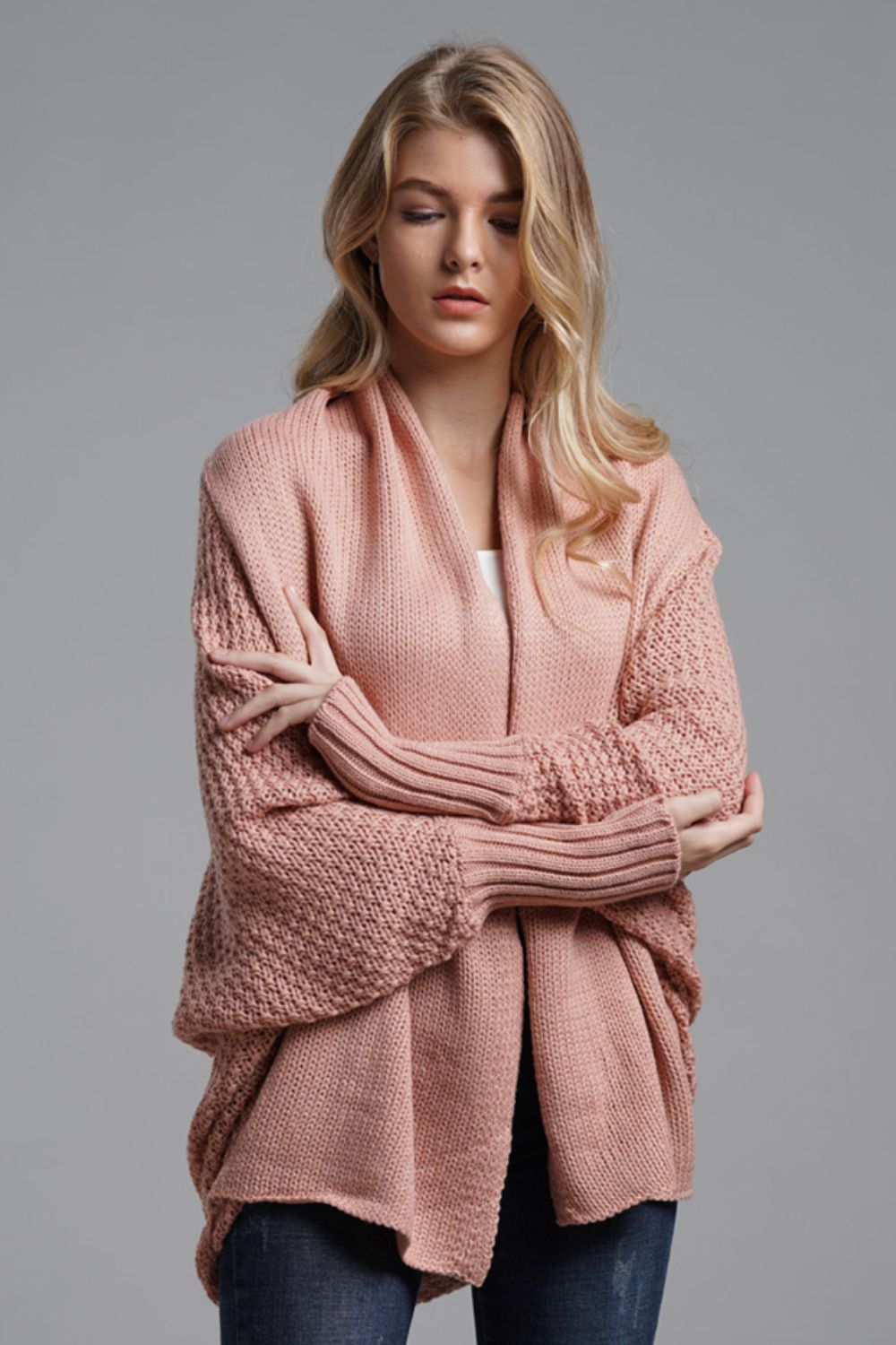 Liana - Long cardigan ouvert avec manches dolman pour femme