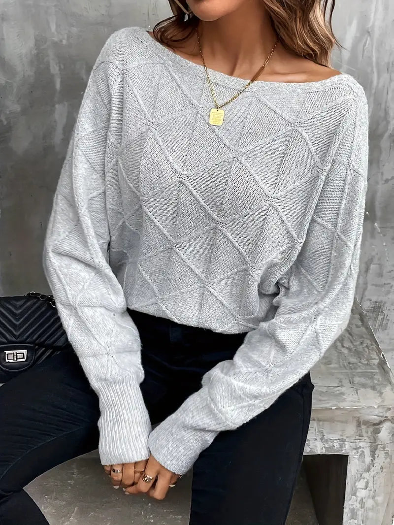 Nora - Gris Pull en maille texturée pour femme