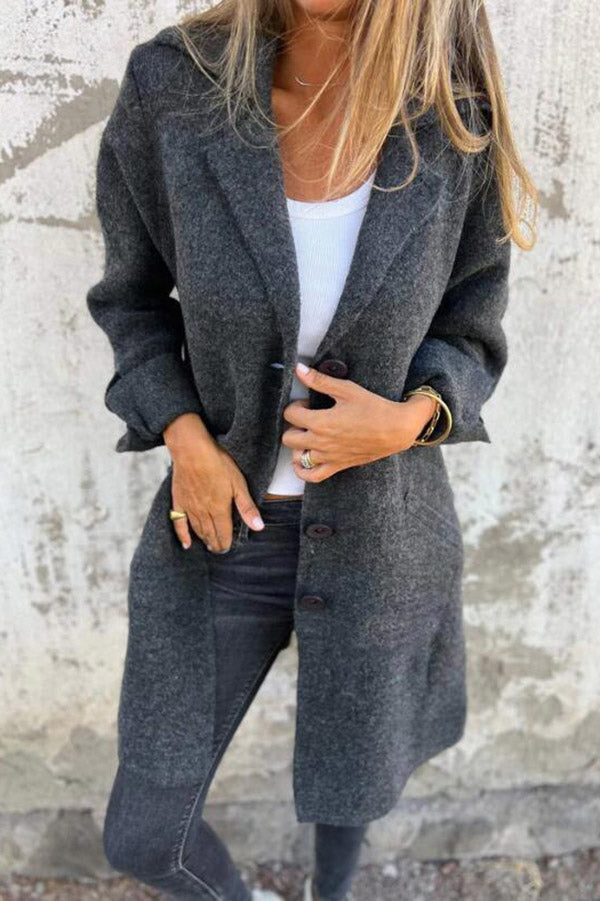 Amara - Manteau mi-long boutonné avec poches et col à revers pour femme
