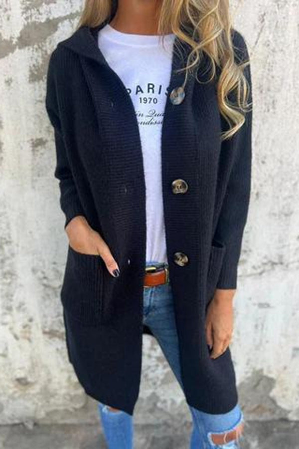 Lina - Cardigan en maille mi-long à capuche avec poches pour femme