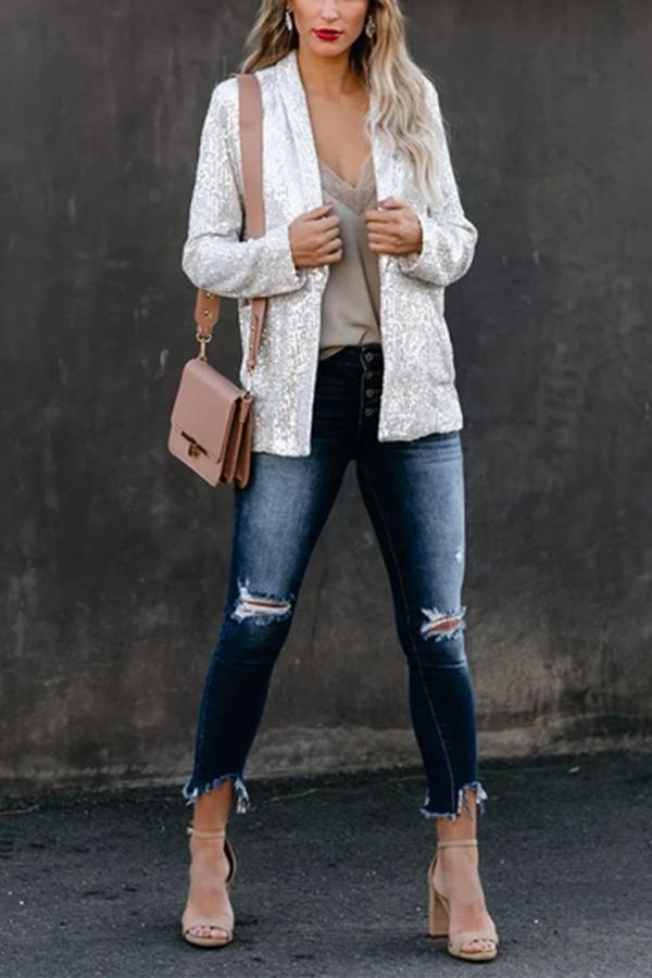 Lucie - Blazer moderne à manches longues avec paillettes pour femmes