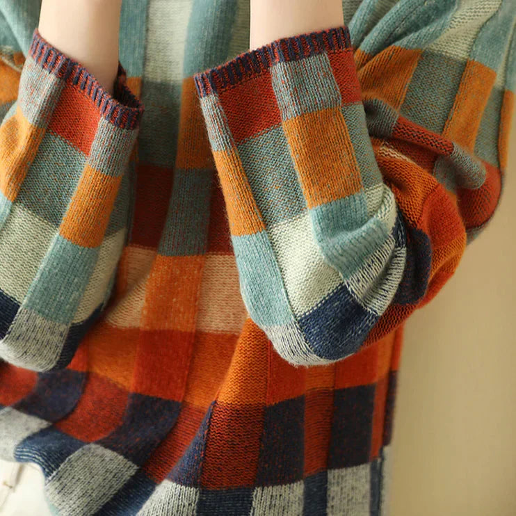 Vanessa - Pull à Col Roulé Patchwork Coloré Stylé pour l'Automne pour Femmes