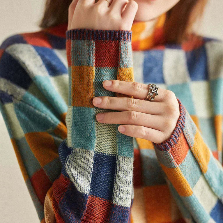 Vanessa - Pull à Col Roulé Patchwork Coloré Stylé pour l'Automne pour Femmes