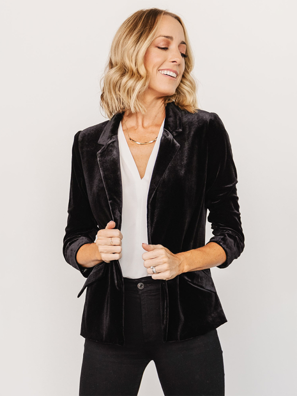 Fyna - Blazer Femme en Velours avec Revers et Poches