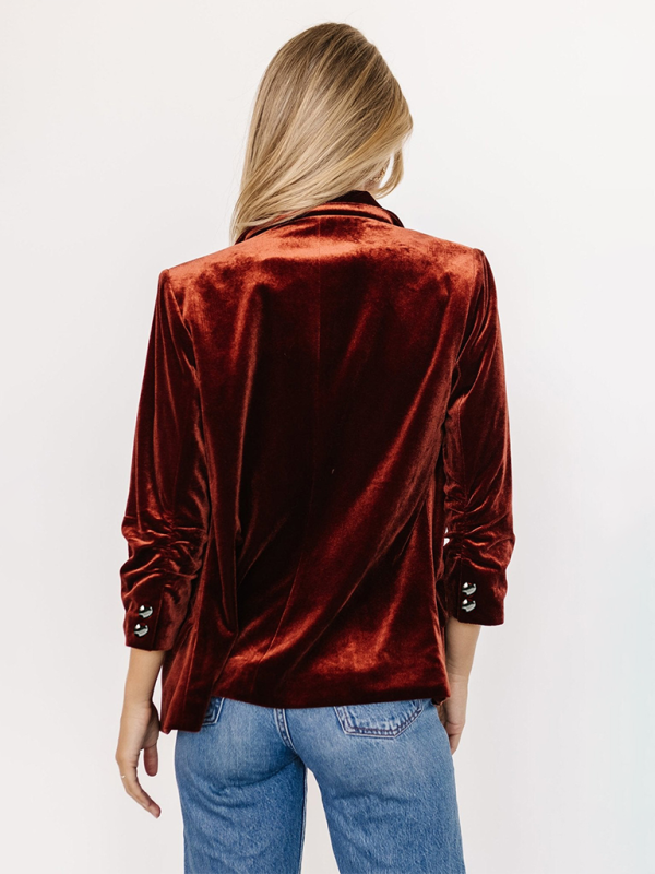Fyna - Blazer Femme en Velours avec Revers et Poches