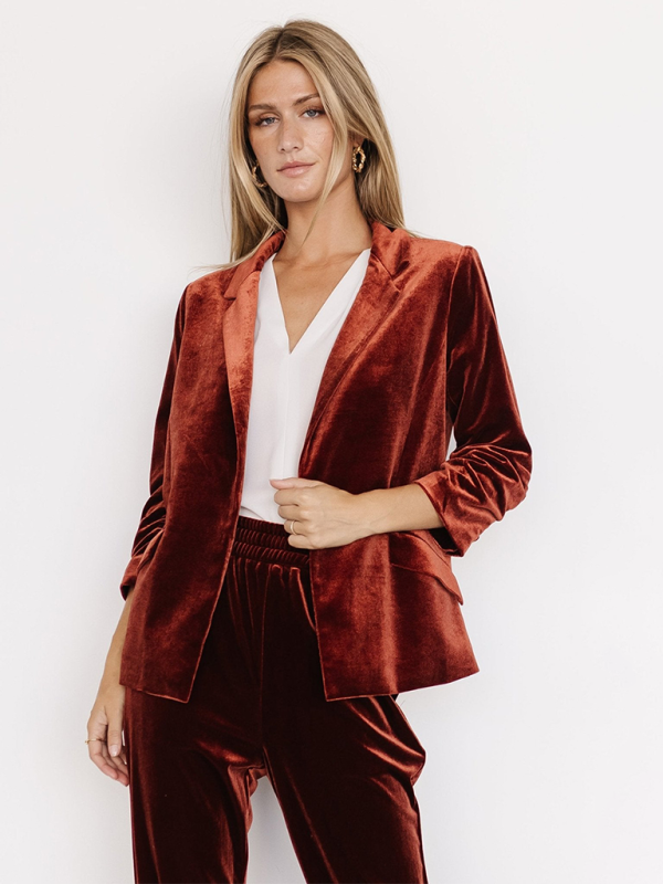 Fyna - Blazer Femme en Velours avec Revers et Poches
