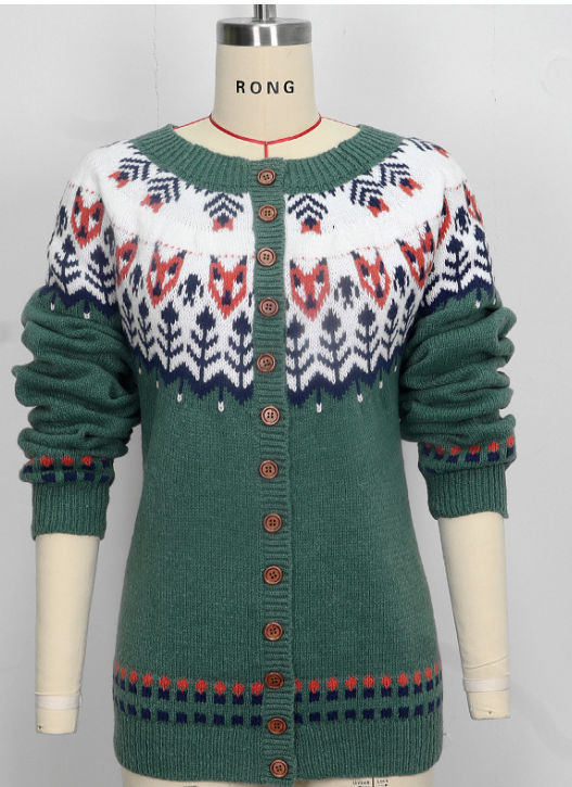 Cardigan vintage élégant avec motif hivernal pour les journées froides