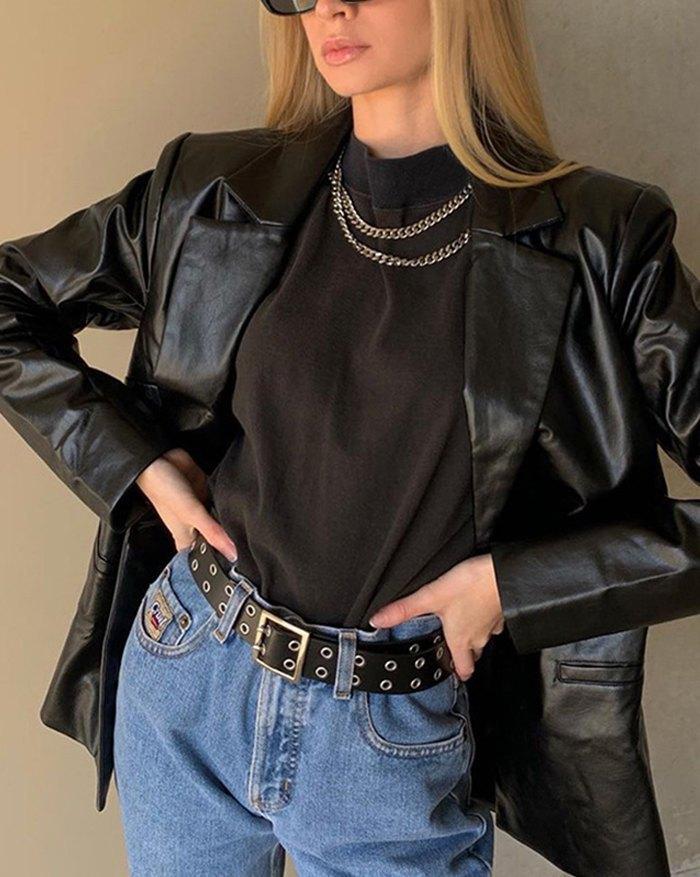 MODACHIC - Blazer décontracté en cuir PU