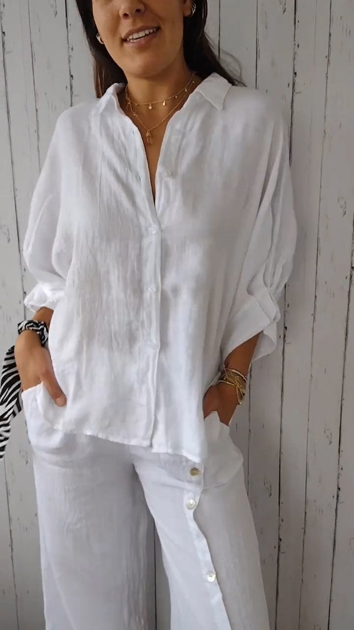 Kelsey - Blouse d'Été en Lin avec Fermeture à Nouer dans le Dos pour Femmes