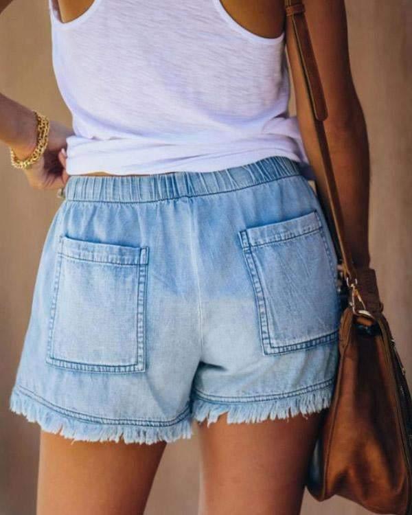 Pamela - Short en jean uni avec cordon de serrage