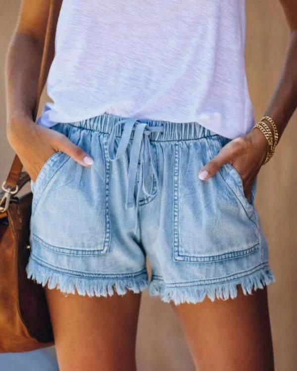 Pamela - Short en jean uni avec cordon de serrage