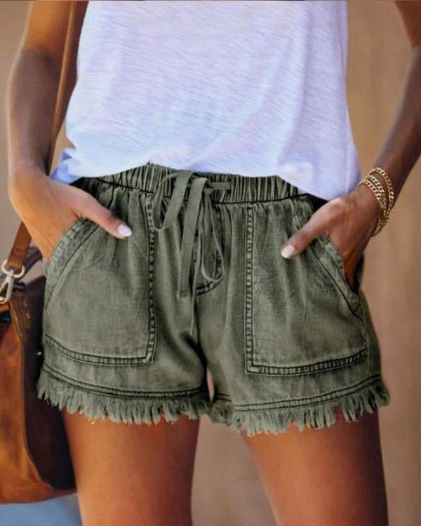 Pamela - Short en jean uni avec cordon de serrage