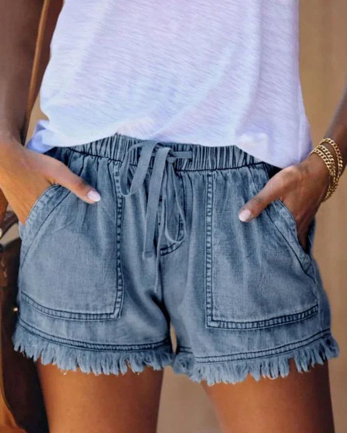 Pamela - Short en jean uni avec cordon de serrage