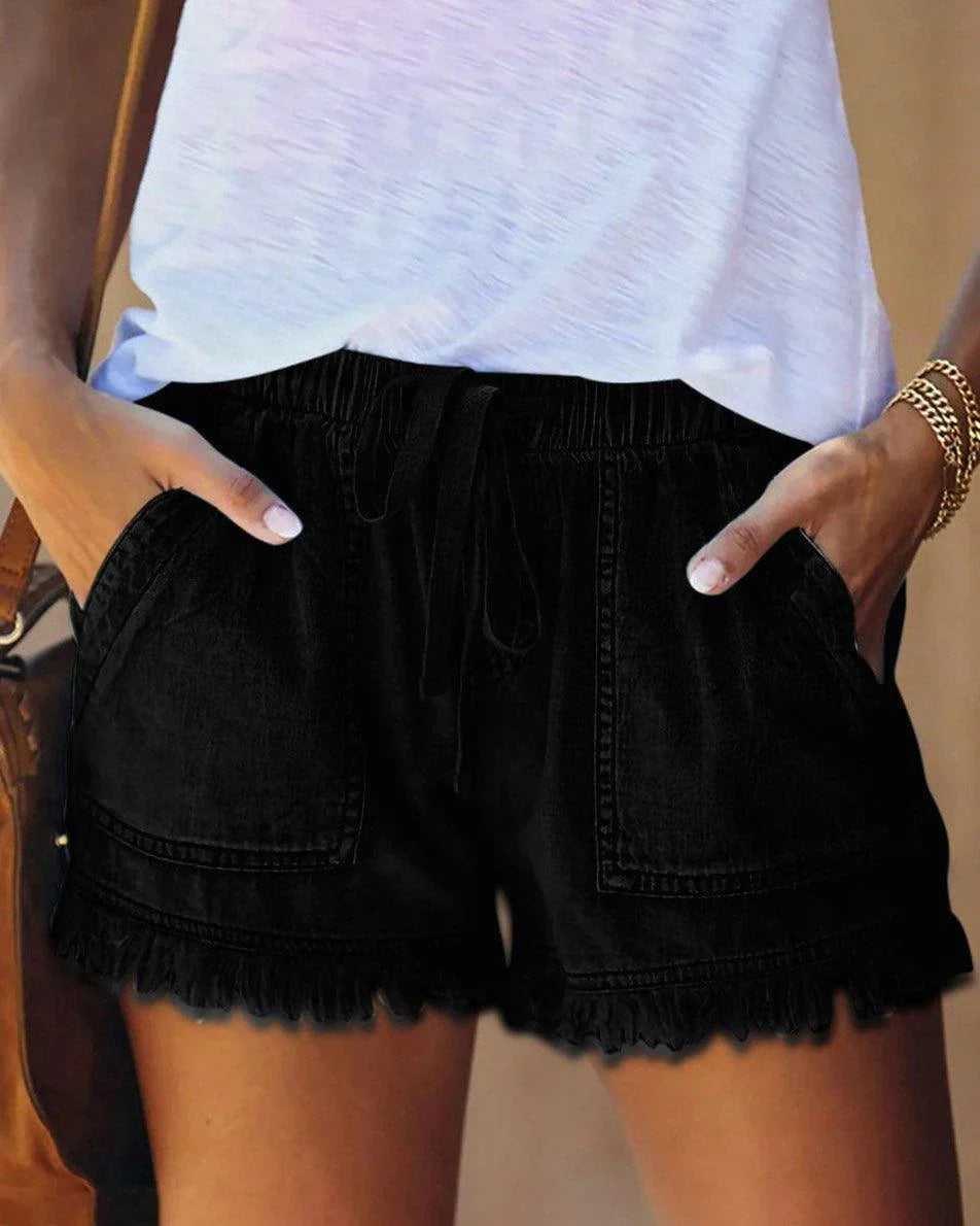 Pamela - Short en jean uni avec cordon de serrage