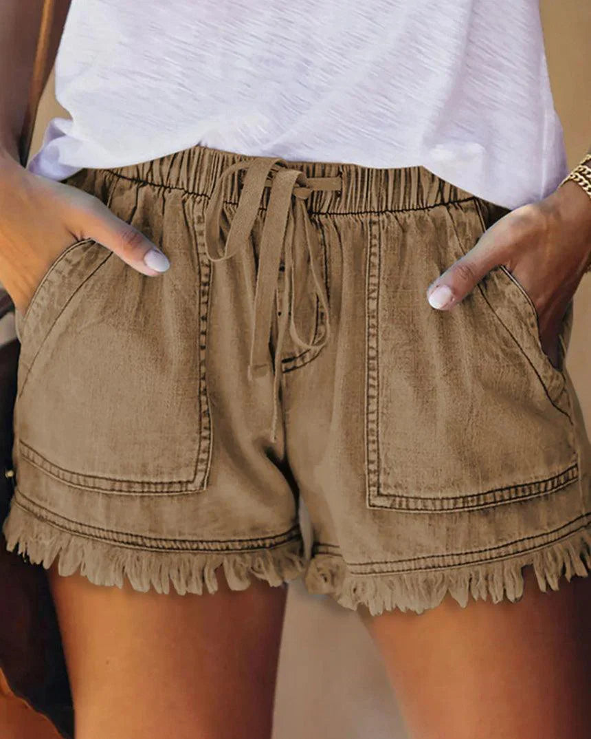 Pamela - Short en jean uni avec cordon de serrage