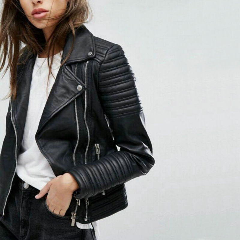 Veste motard en cuir pour femme - Agnetta