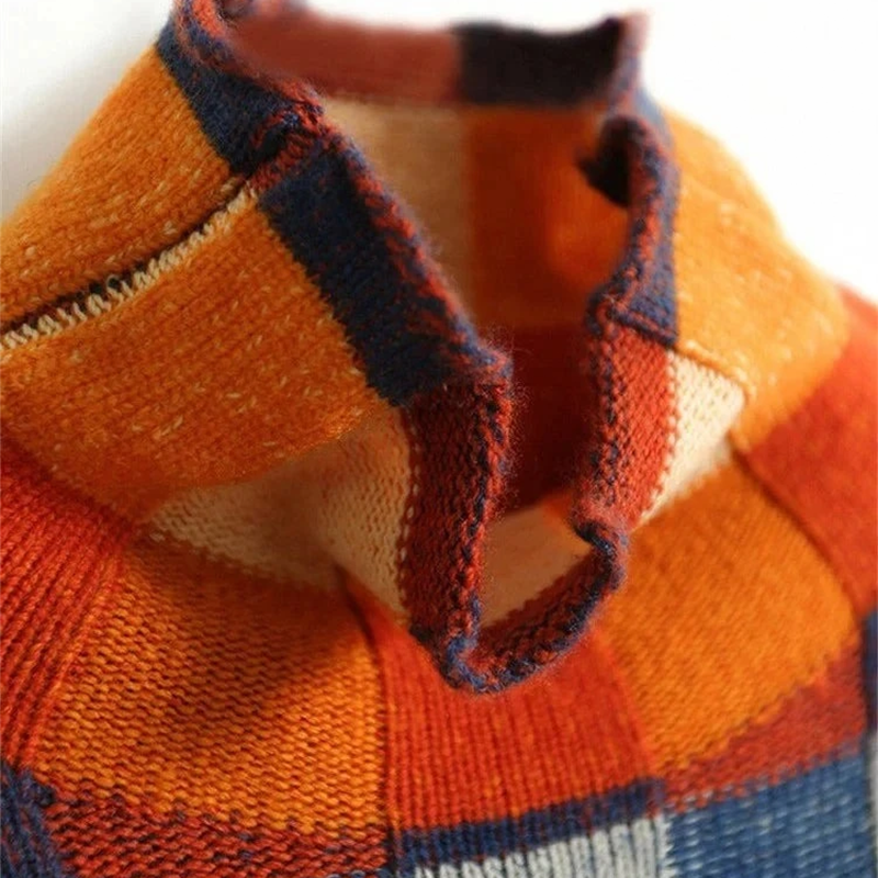 Vanessa - Pull à Col Roulé Patchwork Coloré Stylé pour l'Automne pour Femmes