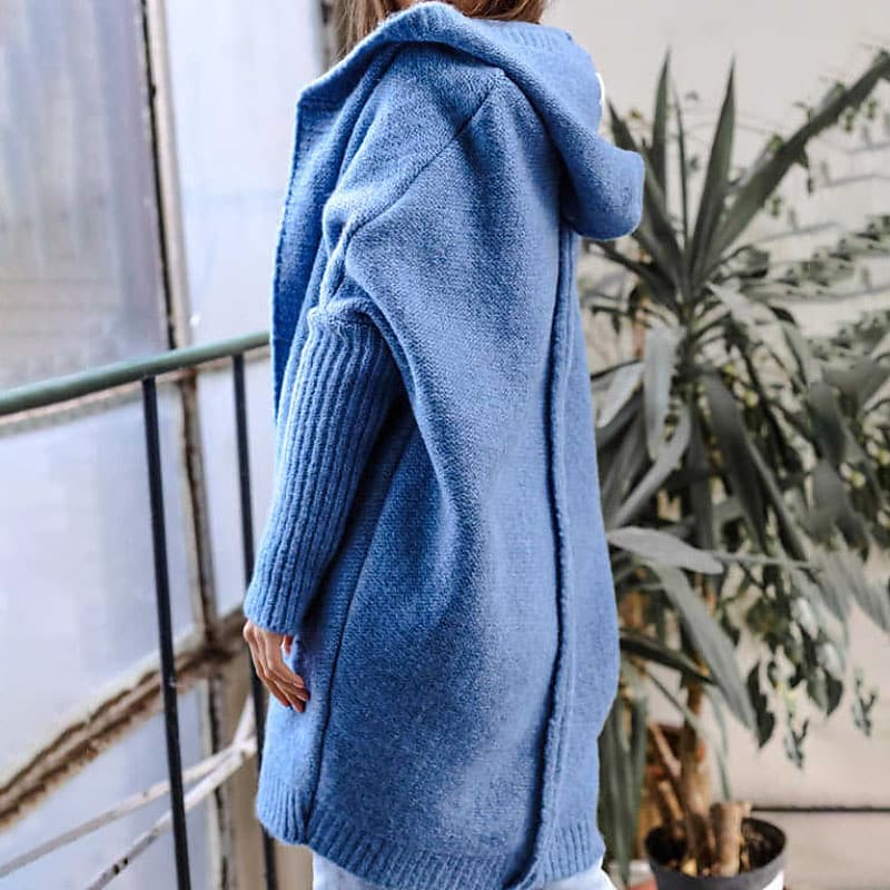 Freda - Cardigan long à capuche en tricot surdimensionné