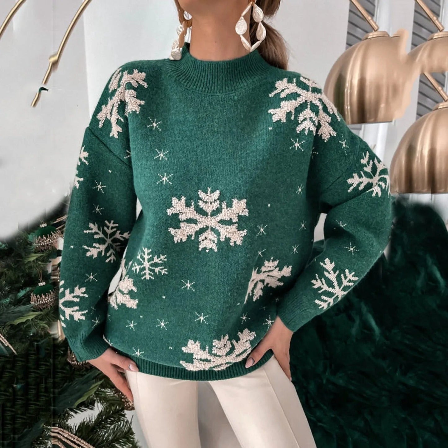 Mira - Pull Tricoté avec Motif Flocon de Neige pour Femmes