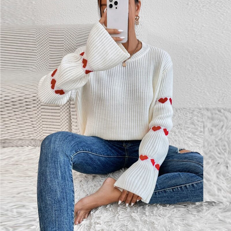 Sophie - Pull à manches bouffantes avec motif cœur pour femme