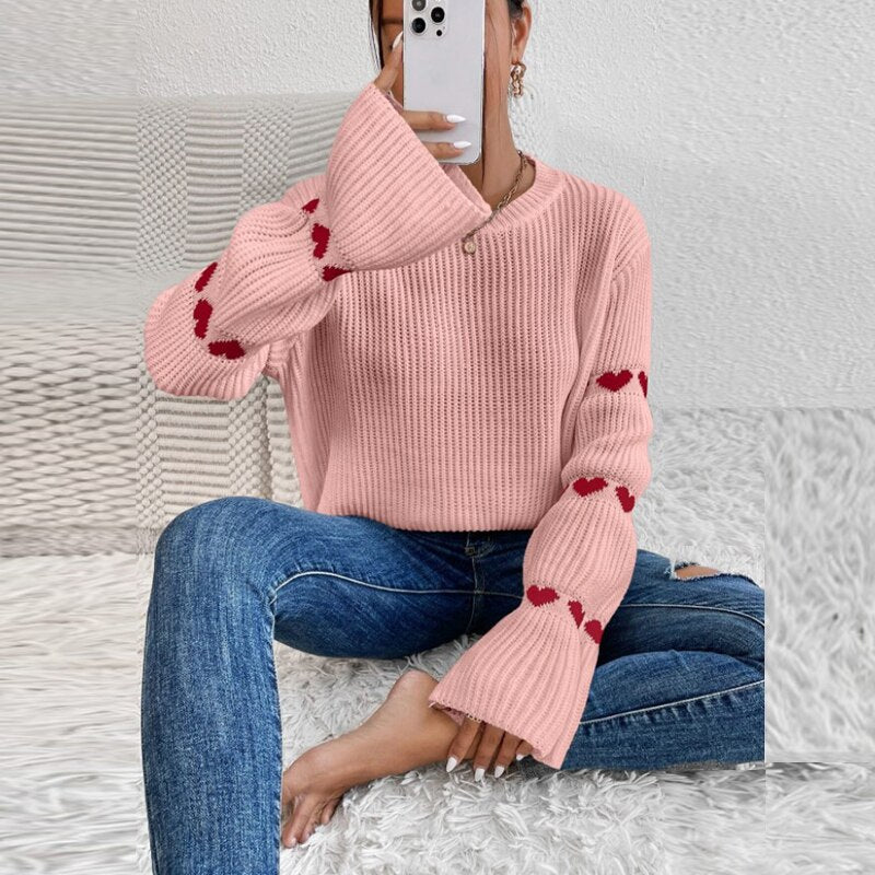 Sophie - Pull à manches bouffantes avec motif cœur pour femme