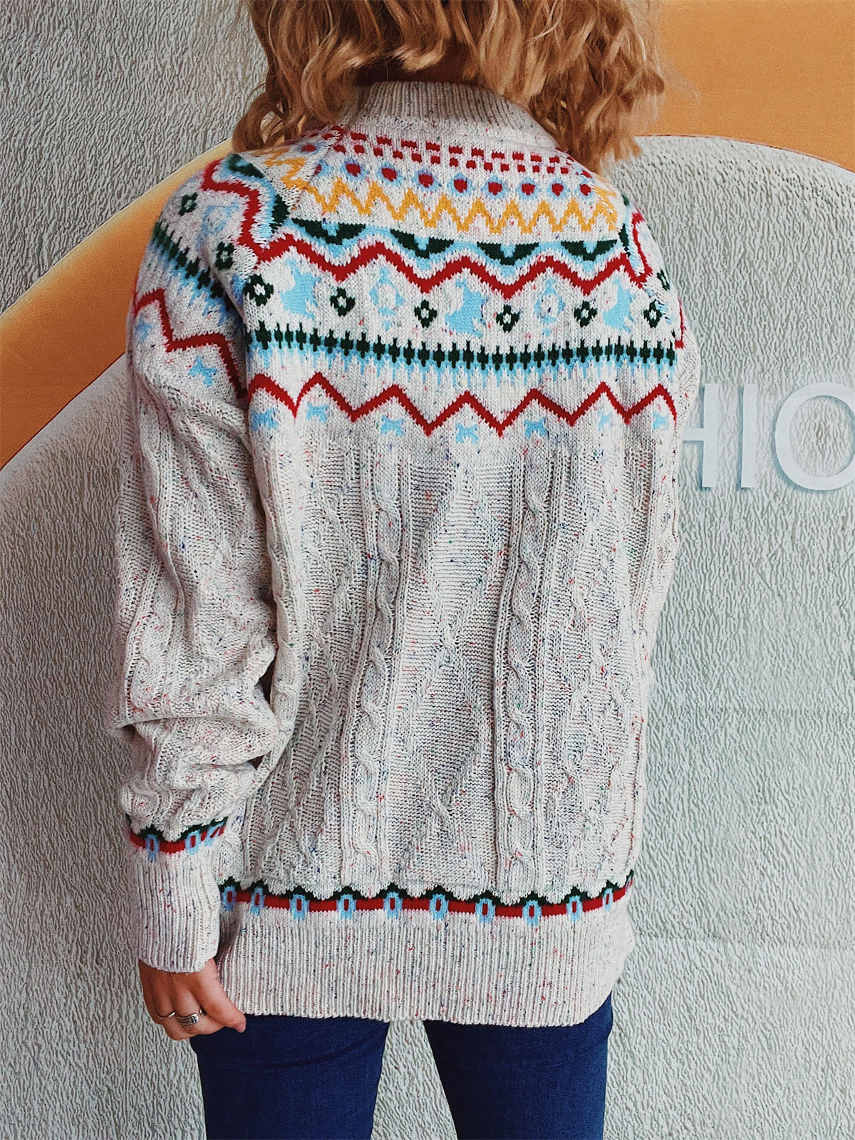 Diana - Pull en maille torsadée à col montant et manches longues pour femme