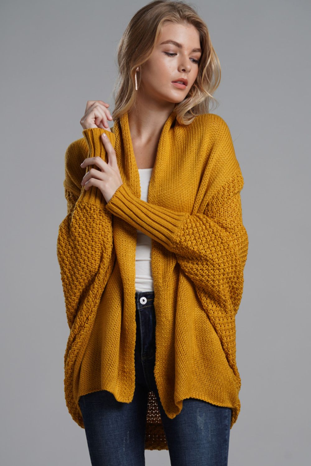 Liana - Long cardigan ouvert avec manches dolman pour femme