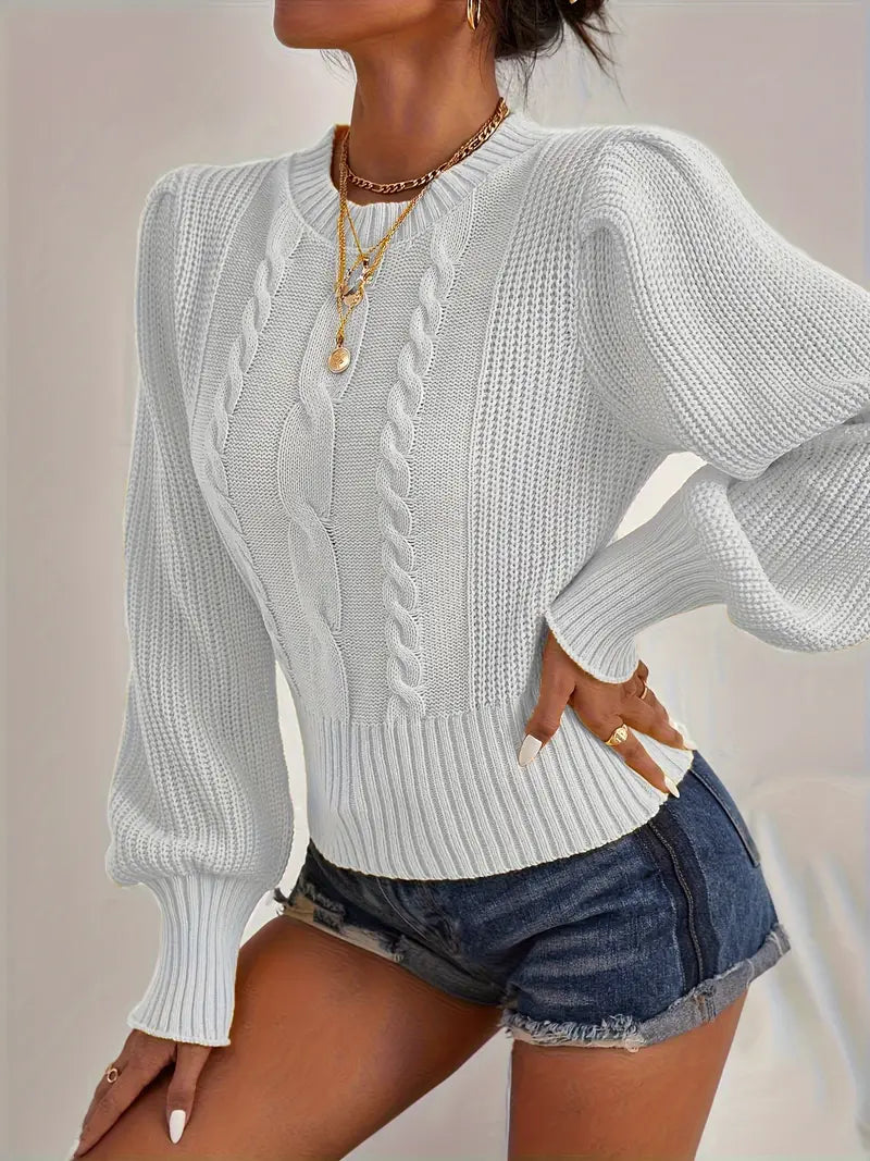 Ella - Pull bleu marine en maille torsadée pour femme