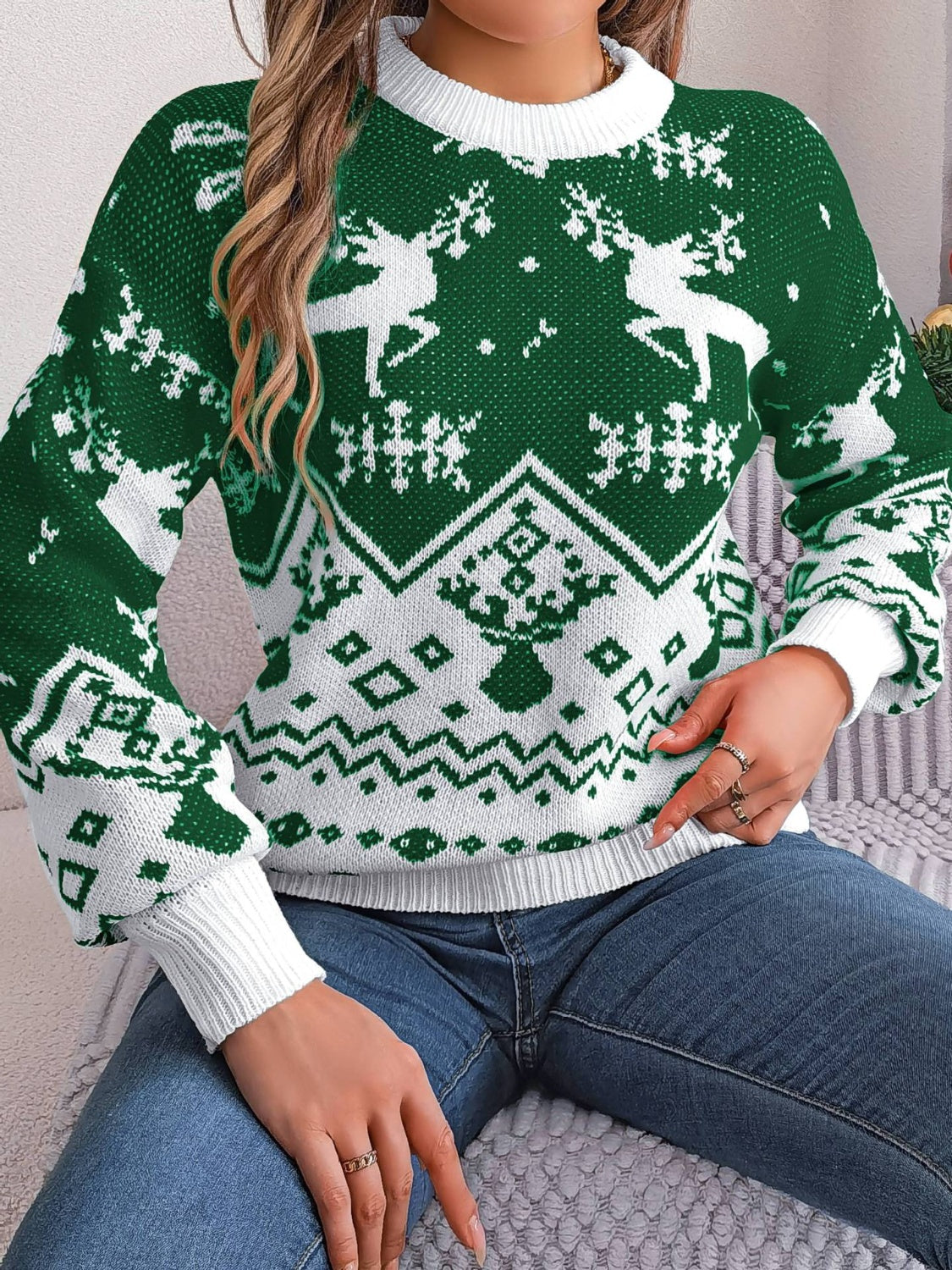 Mia - Pull à col rond avec éléments de Noël et manches longues pour femme