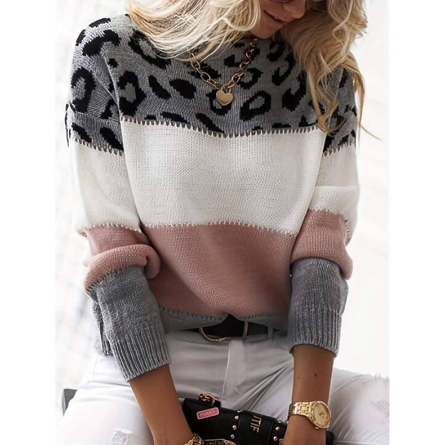 Leyna - Pull en maille avec motif léopard