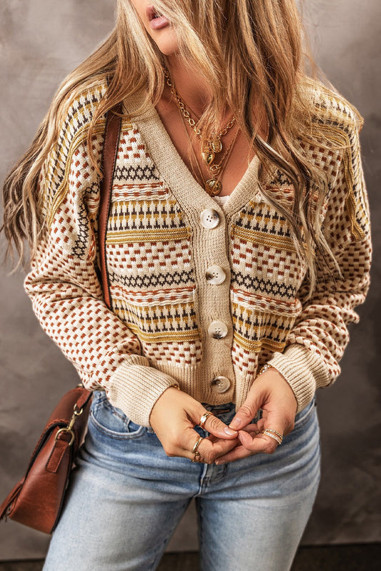 Clara - Beige Cardigan à manches longues avec boutons pour femme