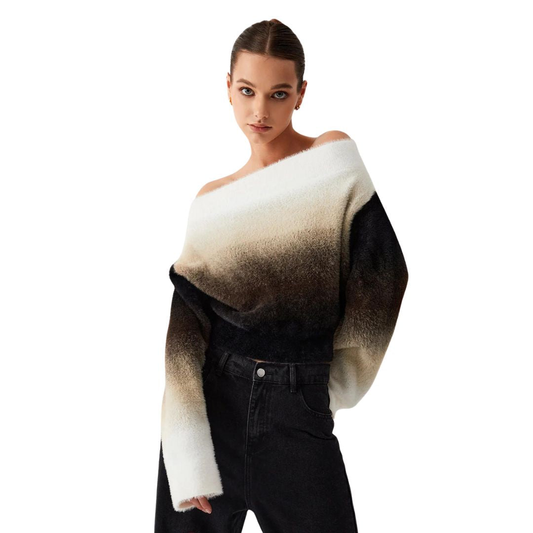 Clarissa - Pull en maille moelleux à gradient sans épaules