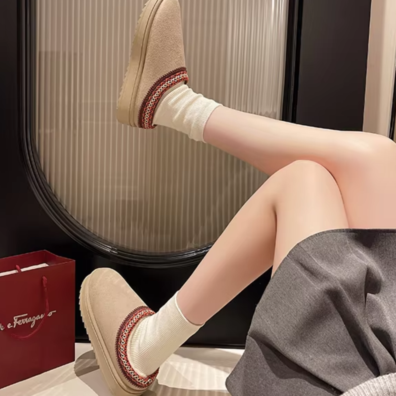 Élisa - MonAmi velours fourrure bottes plates doublées doux