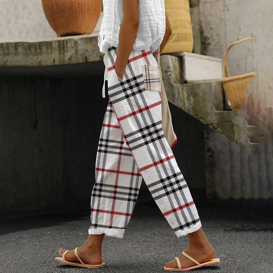 Emma - Pantalon élégant à carreaux avec poches latérales