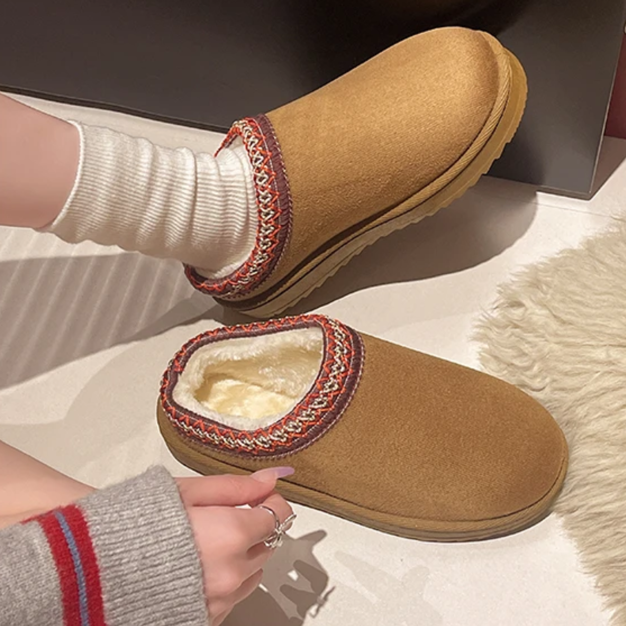 Élisa - MonAmi velours fourrure bottes plates doublées doux