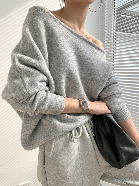 Pull Asymétrique à Épaule Dénudée - Tricot Élégant pour un Style Chic