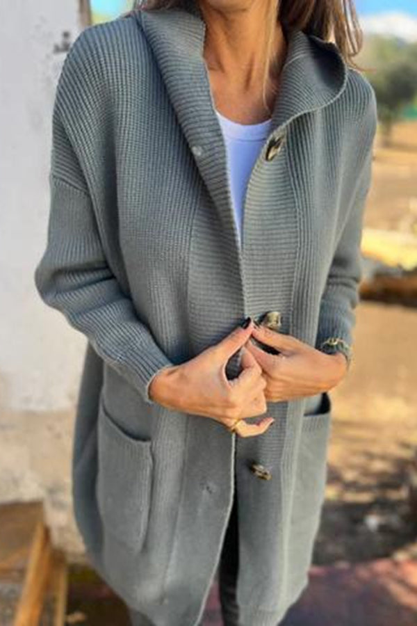 Lina - Cardigan en maille mi-long à capuche avec poches pour femme