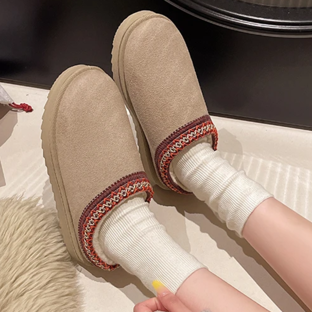 Élisa - MonAmi velours fourrure bottes plates doublées doux