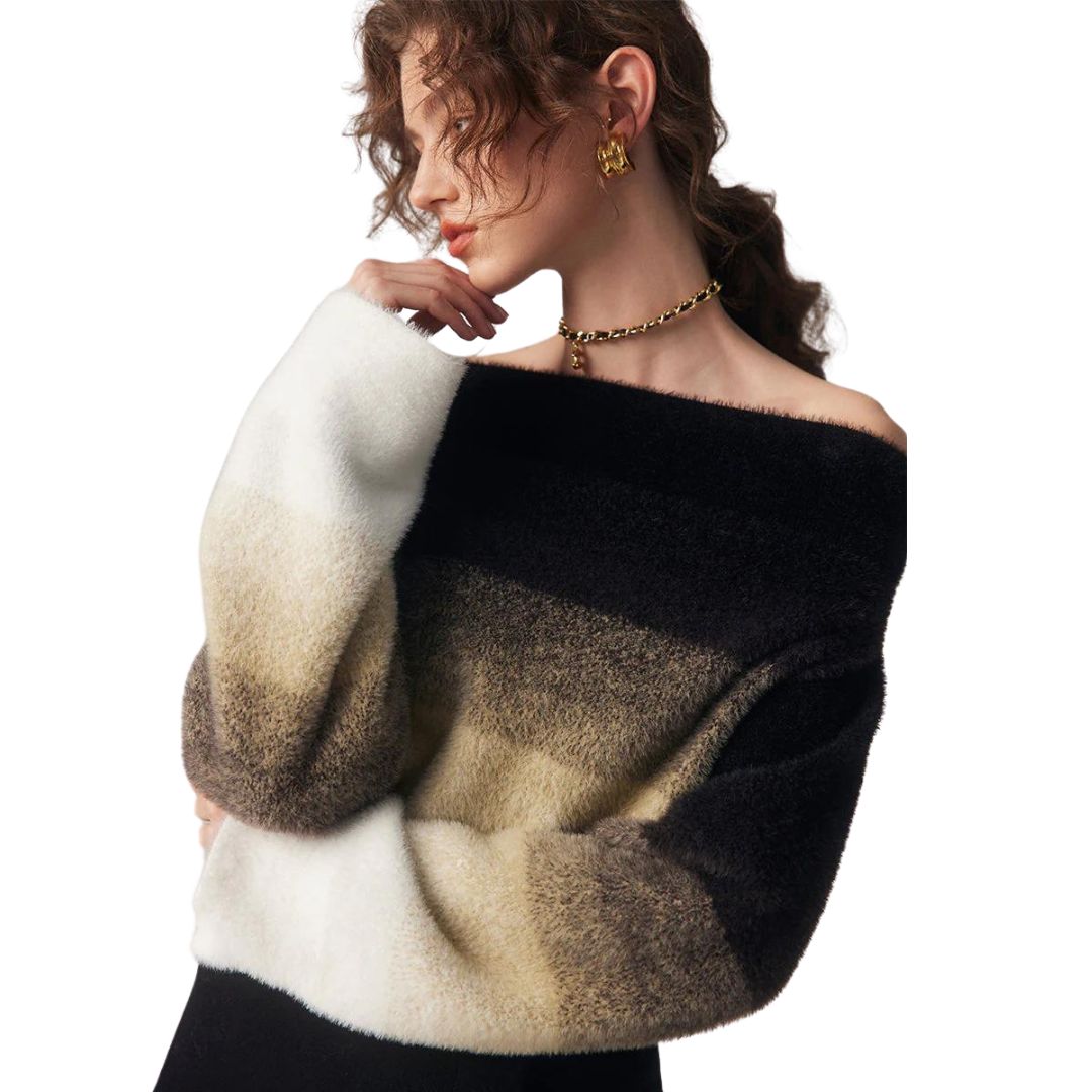 Clarissa - Pull en maille moelleux à gradient sans épaules