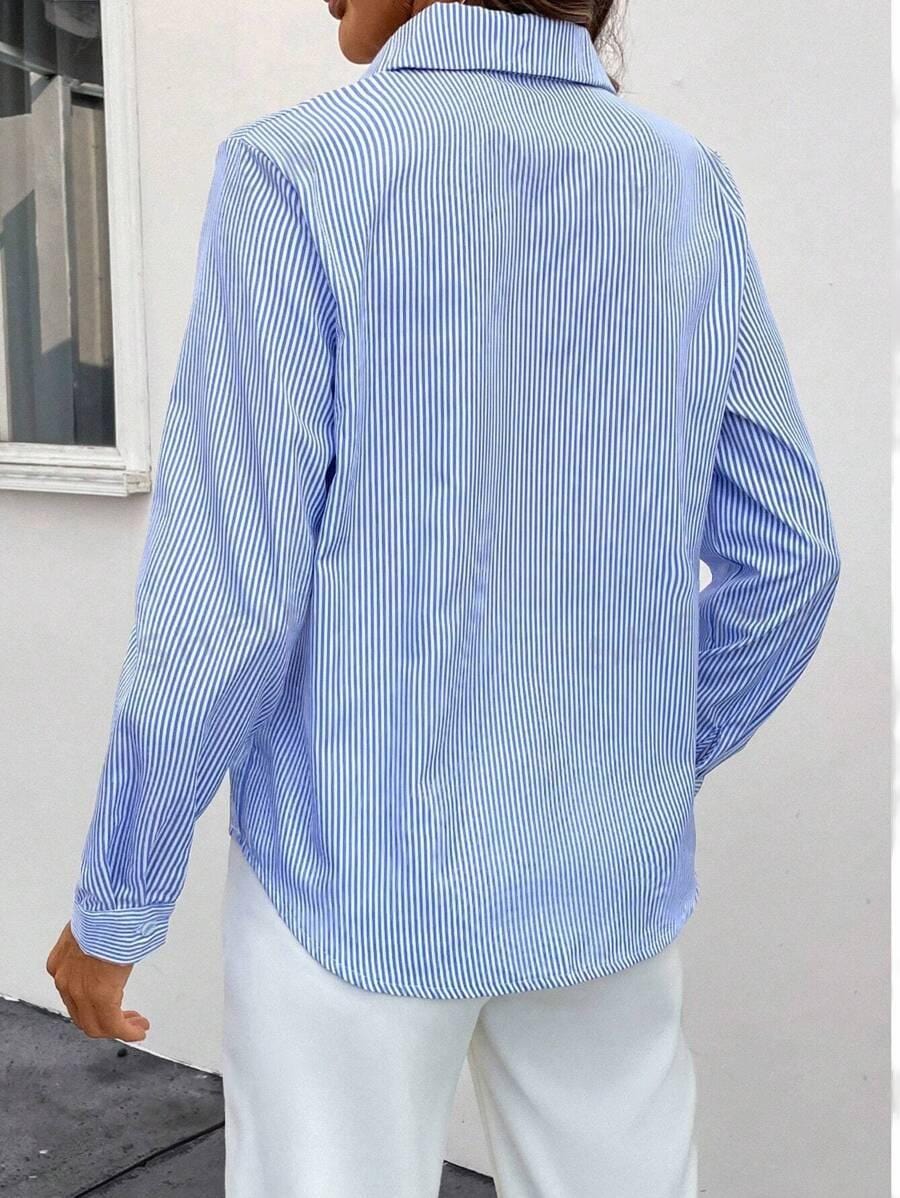 Marina - Blouse Classique à Rayures Bleu Clair pour Femme