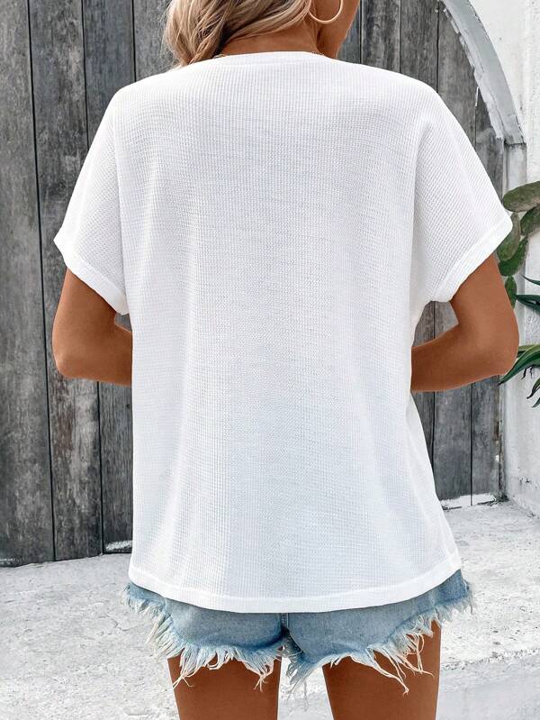 Gia - T-shirt Blanc à Manches Courtes Boutonné Stylé pour Femmes