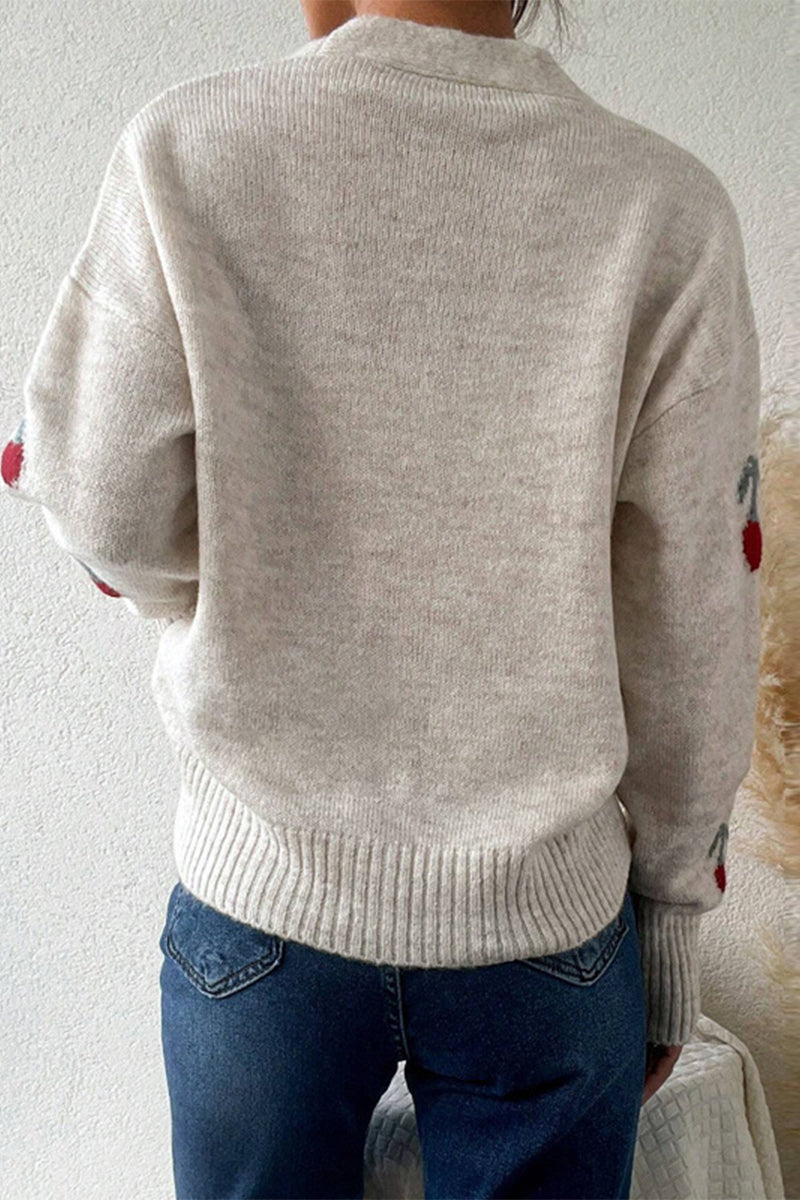 Lila - Cardigan Patchwork à Col V avec Boutons en Forme de Fruits pour Femme