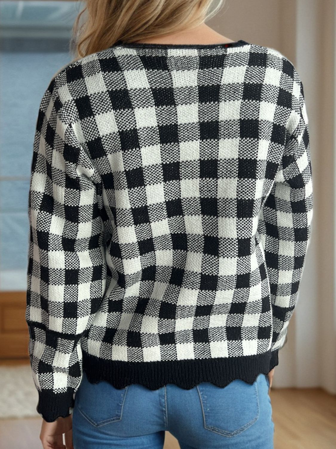 Ava - Cardigan à carreaux avec col en V et boutons pour femme