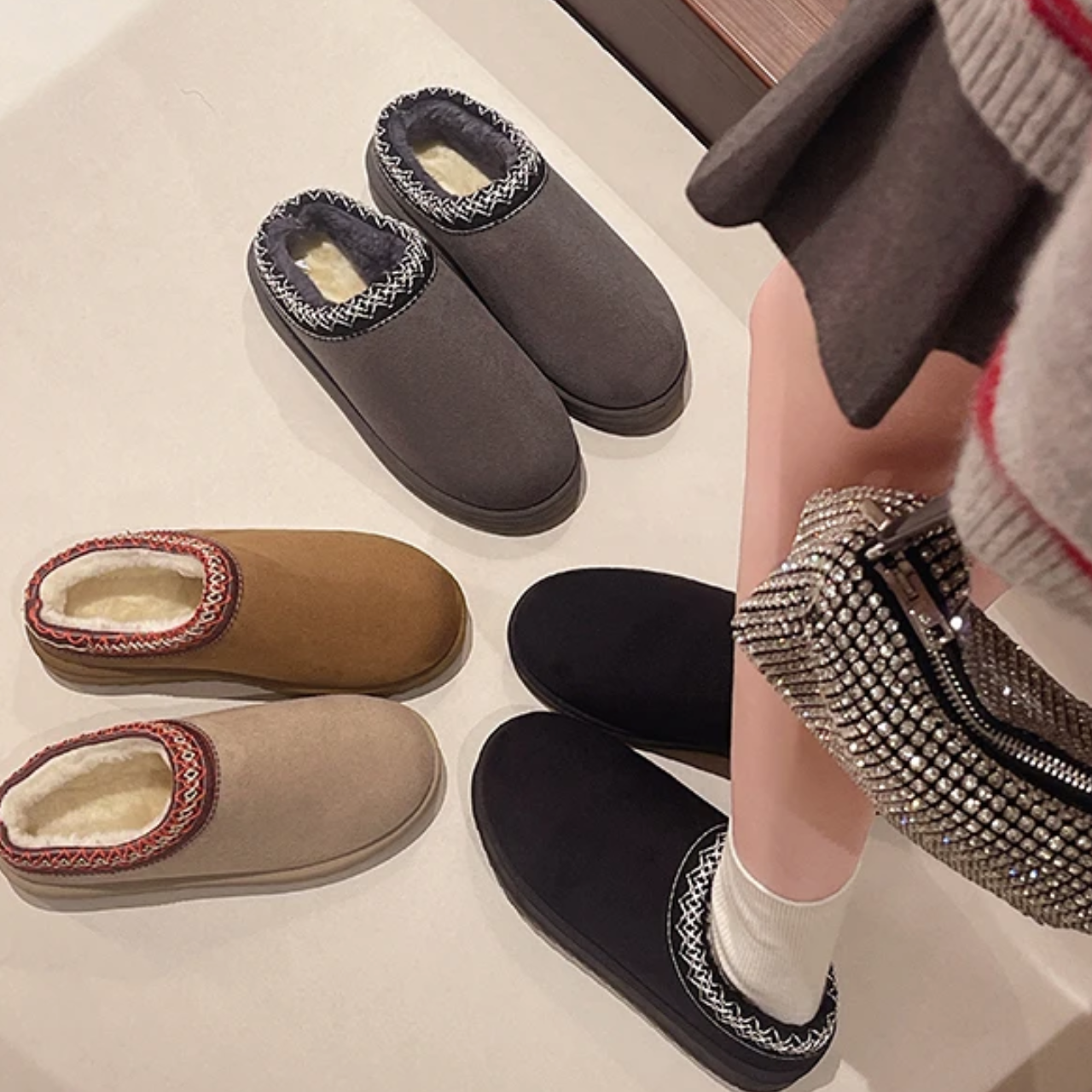 Élisa - MonAmi velours fourrure bottes plates doublées doux