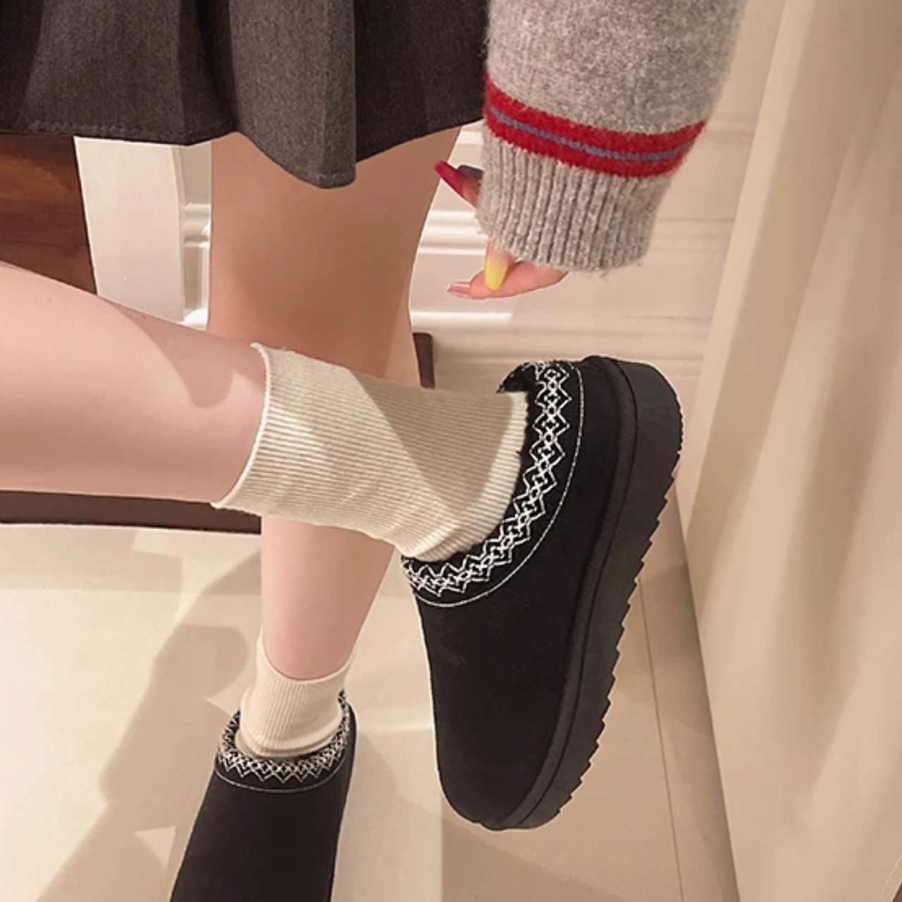 Élisa - MonAmi velours fourrure bottes plates doublées doux