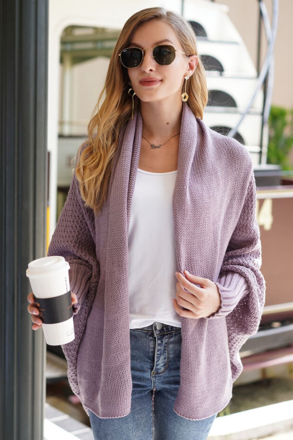Liana - Long cardigan ouvert avec manches dolman pour femme